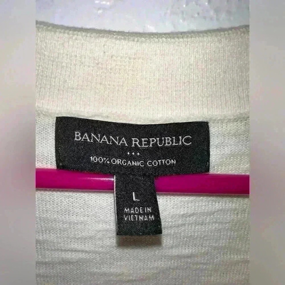 Banana Republic Organic Cotton Short Sleeve Sweater Polo Cream Large - Picture 3 of 4